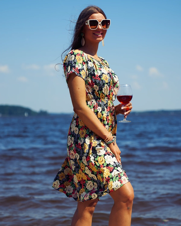 Royalfashion Дамска флорална мини рокля a'la hiszpanka в черно