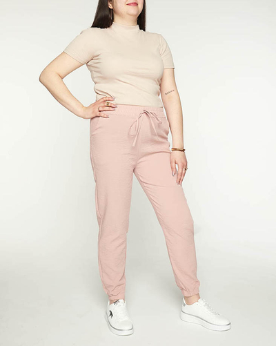 Damskie różowe spodnie materiałowe typu joggery PLUS SIZE- Odzież
