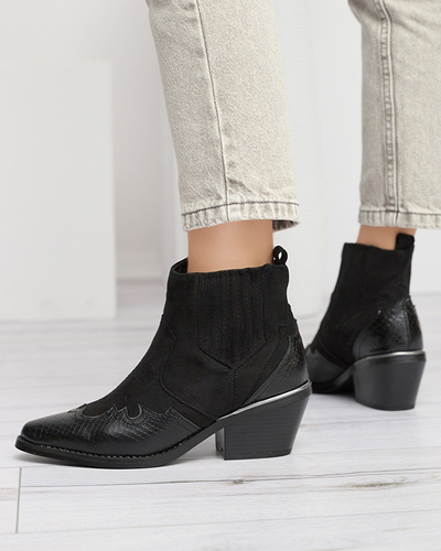 Черни еко велурени каубойски ботуши на ниска колба Zirras - Обувки