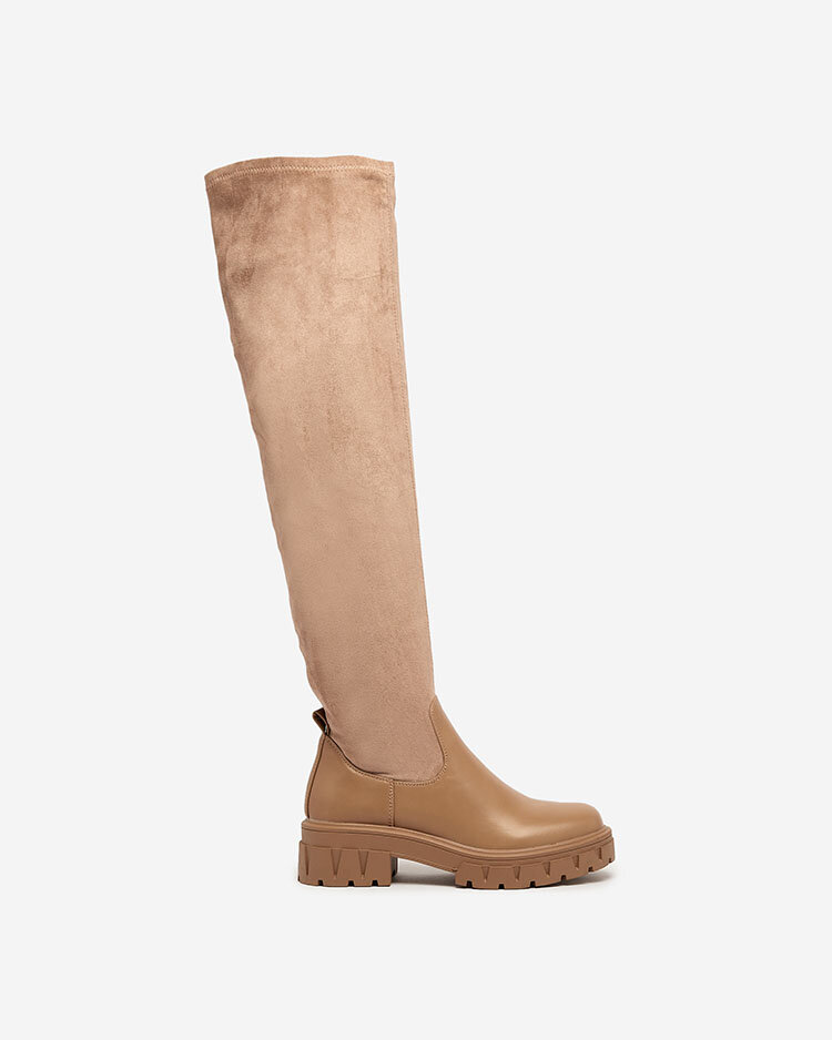 Royalfashion Светлокафяви дамски ботуши над коляното Retamon