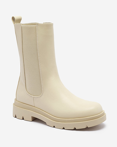 Бежови дамски високи ботуши с плосък ток Vedesa - Облекло