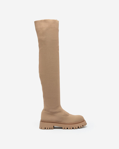 Royalfashion Кафяви дамски ботуши с приплъзване над коляното Radgitas