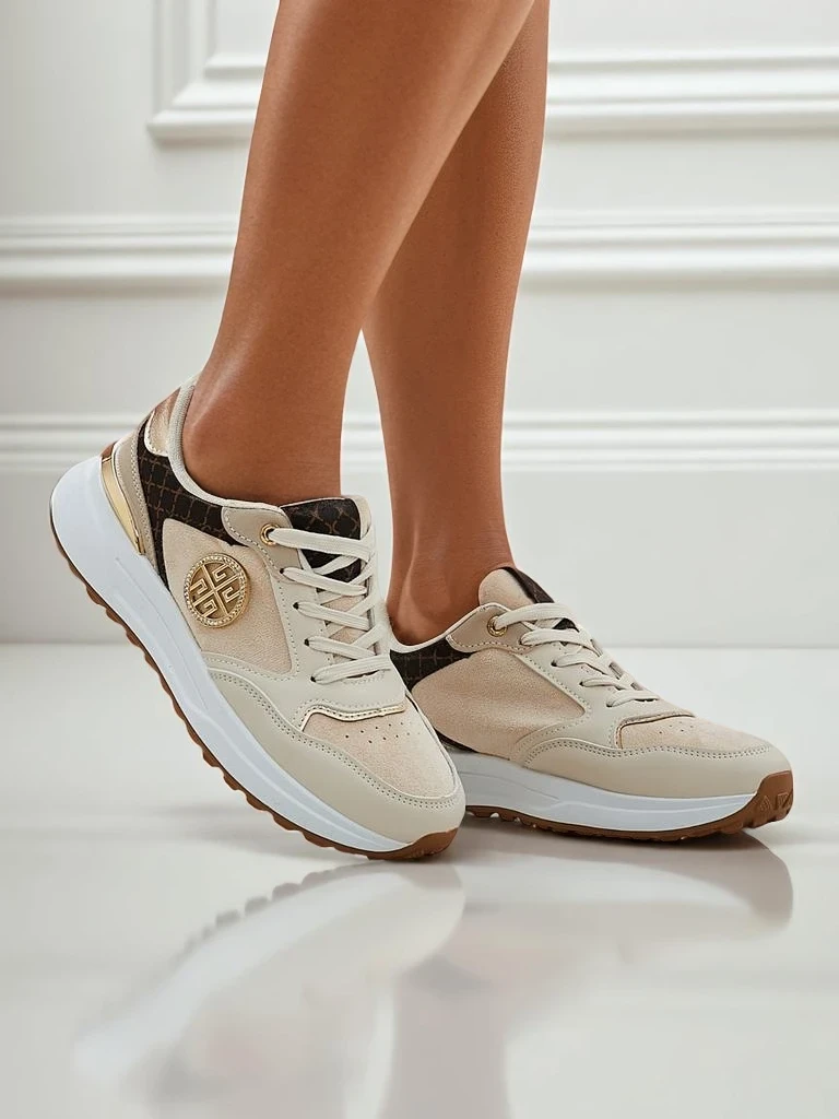 Дамски сникърси бежови Calista Verona на плосък ток - еко кожа 4 см