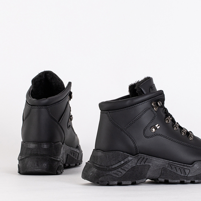 Czarne eko skórzane śniegowce Rueq- Obuwie