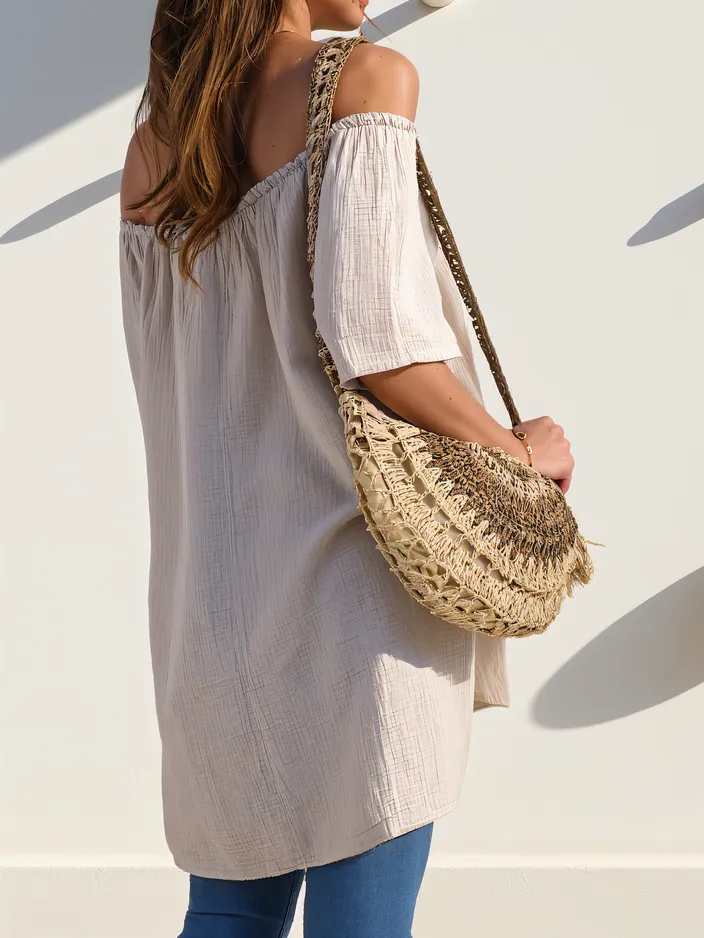 Рокля Royalfashion дамска памучна блуза в испански стил с декоративни копчета