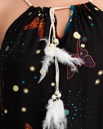 Czarna damska letnia sukienka w motylki - Odzież