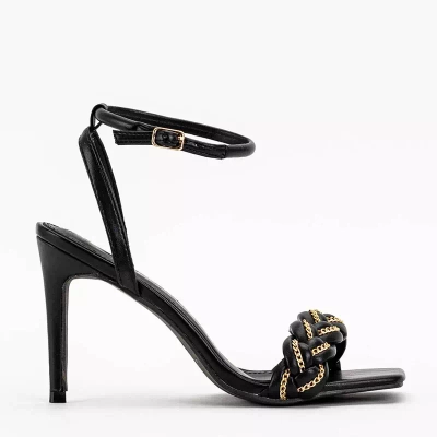 OUTLET Czarne damskie sandały na szpilce Tenedi - Obuwie