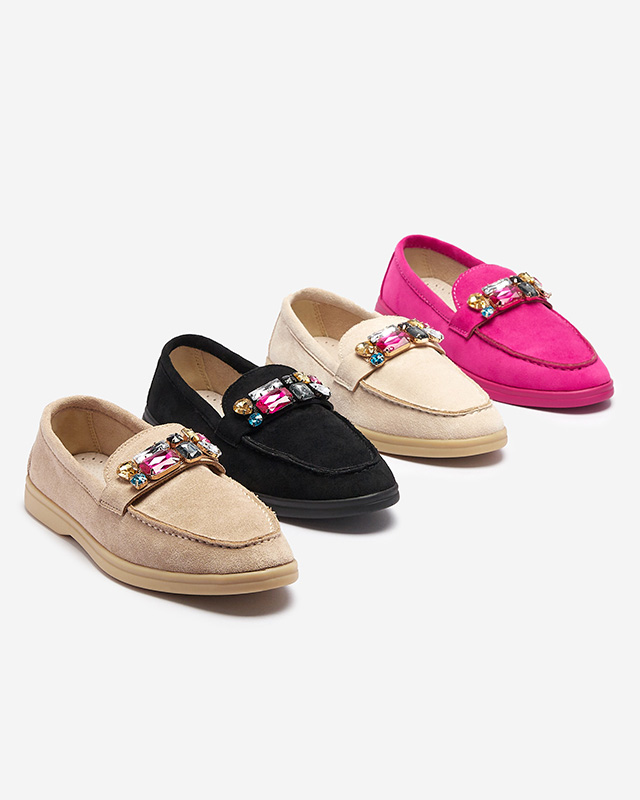 Дамски мокасини от еко велур в светлокафяво с декоративни кристали Nellens- Footwear