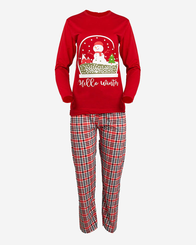 Червена дамска пижама от 2 части със снежен човек- Облекло