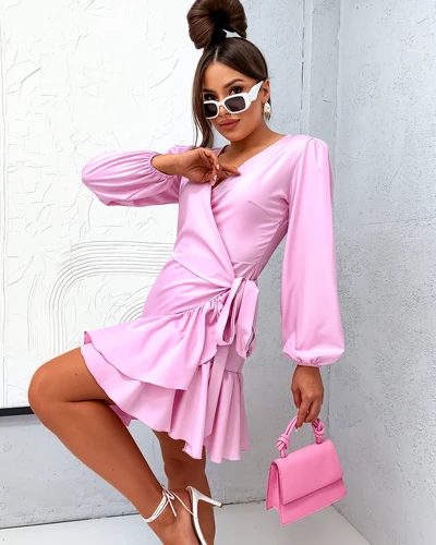 Royalfashion Дамска мини рокля с връзки и волани