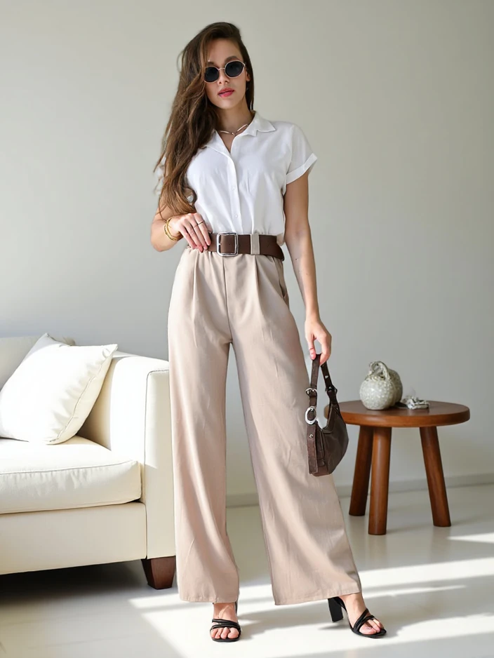 Royalfashion Широки дамски панталони с колан