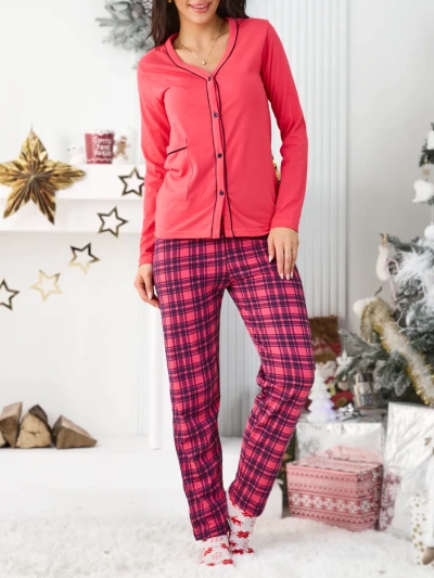 Royalfashion Памучни двуделни пижами за жени с кариран десен