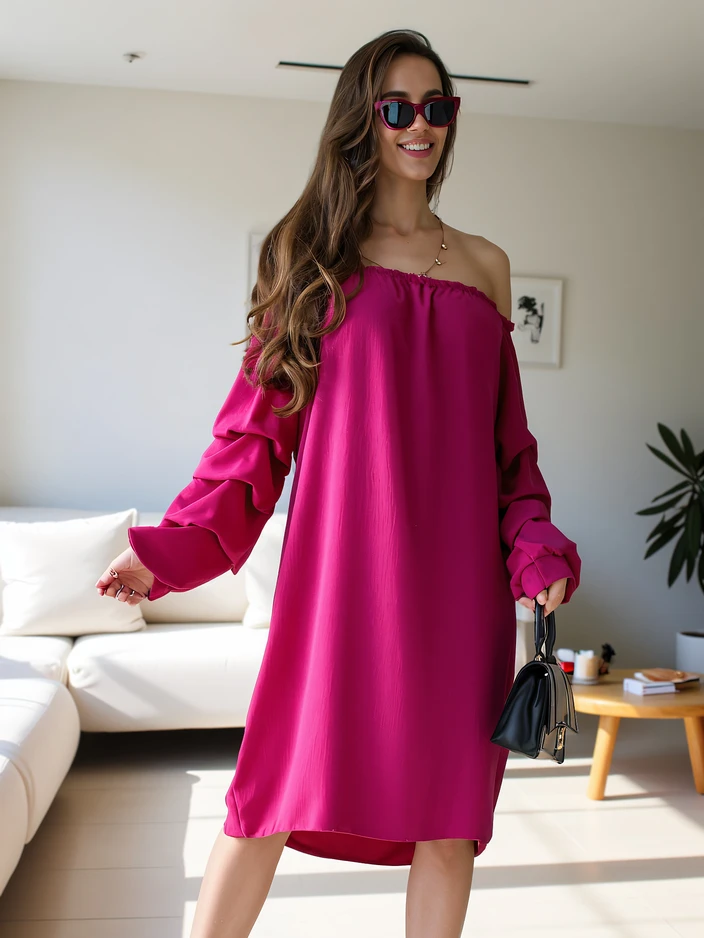 Royalfashion Гладка дамска рокля а'ла испанска с набори