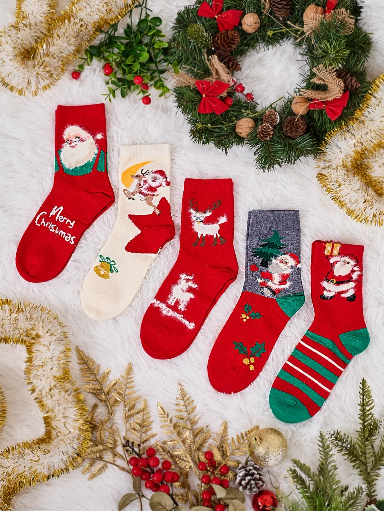 Ризусенс Fashion Дамски дълги коледни чорапи 5 броя