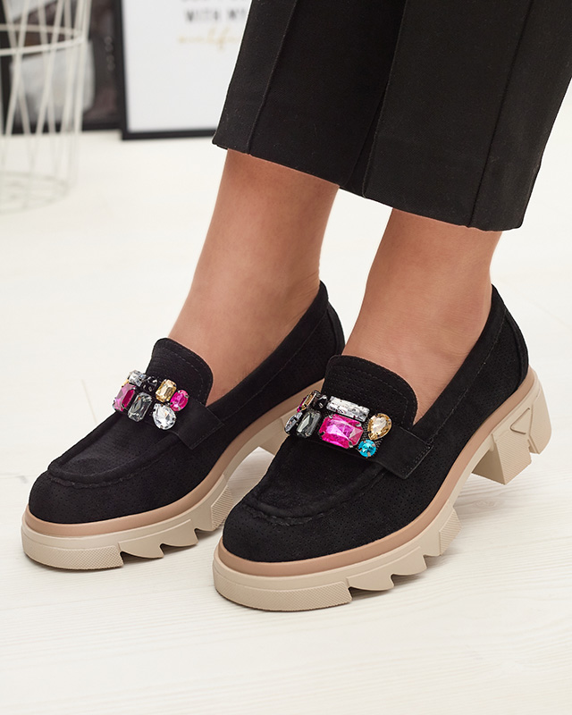 Черни ажурни дамски мокасини с декорация Bokkso - Обувки