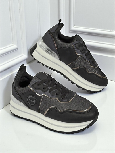 Дамски сникърси Callista Nero на платформа 4 см, екологична кожа