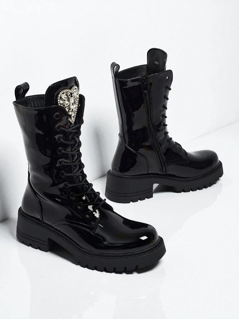 Лакирани дамски боти с връзки Emelune