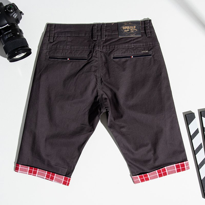 Ciemnoszare męskie spodenki z bordowymi wstawkami - Odzież