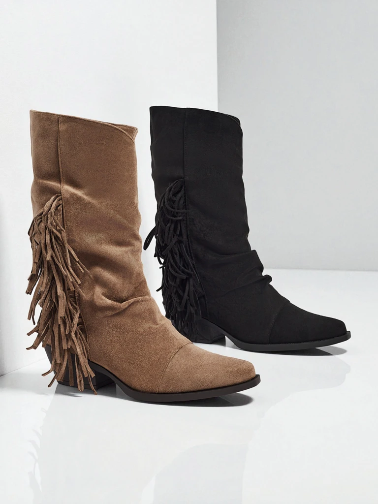 Дамски каубойски ботуши на ток с ресни Selva