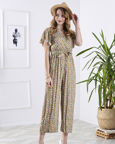 Пъстър дамски дълъг гащеризон с цветя - Облекло