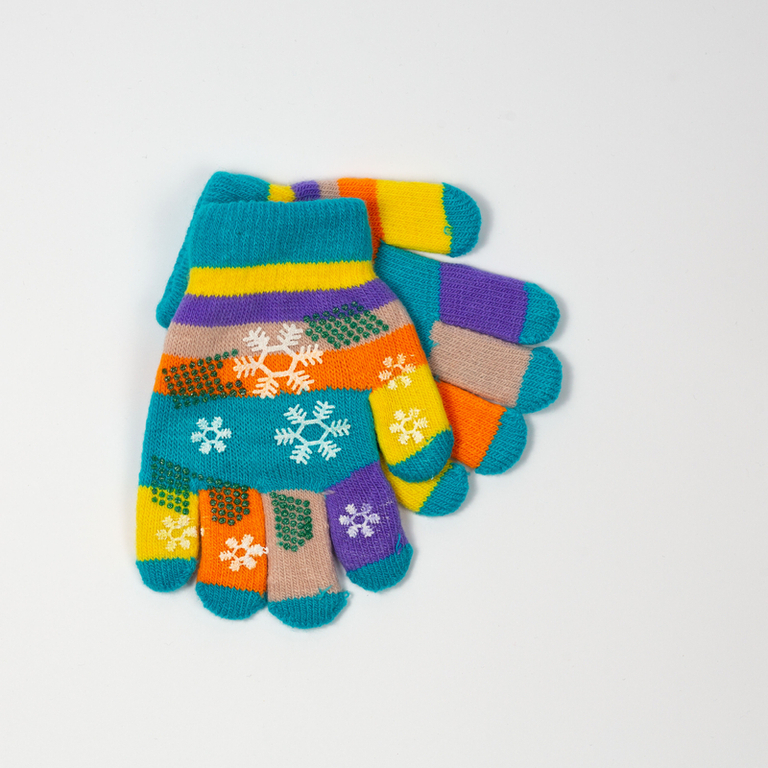 Niebieskie dziewczęce rękawiczki z brokatem i śnieżynkami - Akcesoria
