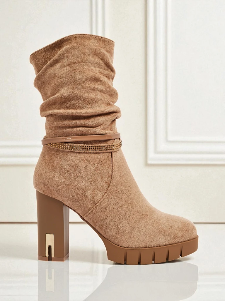 Дамски еко велурени боти до глезена на ток BrambleDusk