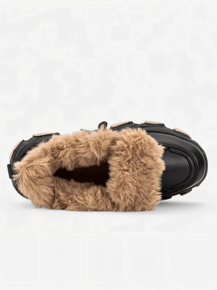 Czarne sportowe sneakersy damskie z futerkiem Nonua- Obuwie