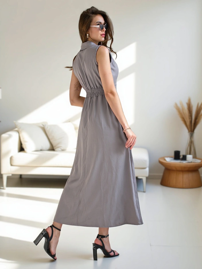 Royalfashion Дамска рокля без ръкави с облечен деколте Bizness