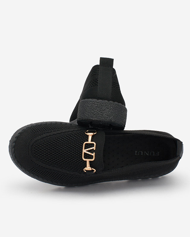 Royalfashion Черни дамски мокасини от плат със златна украса Ertica