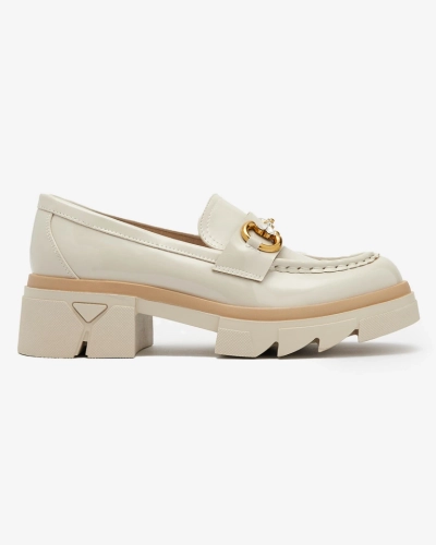 Лакирани бежови дамски мокасини с кристали Inriw - Обувки