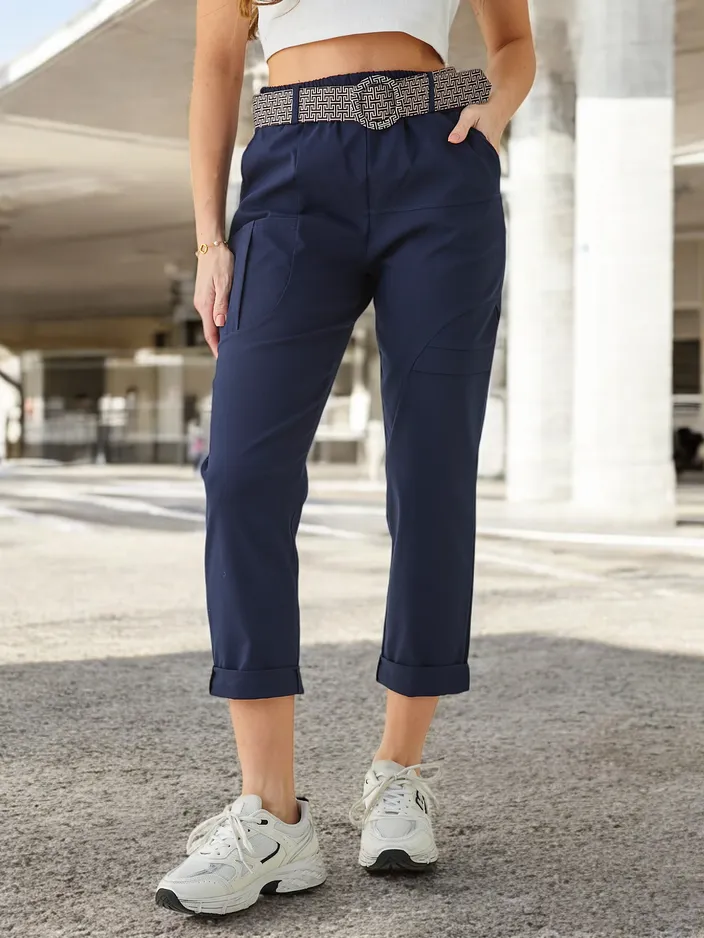 Royalfashion Дамски визкозни панталони с колан