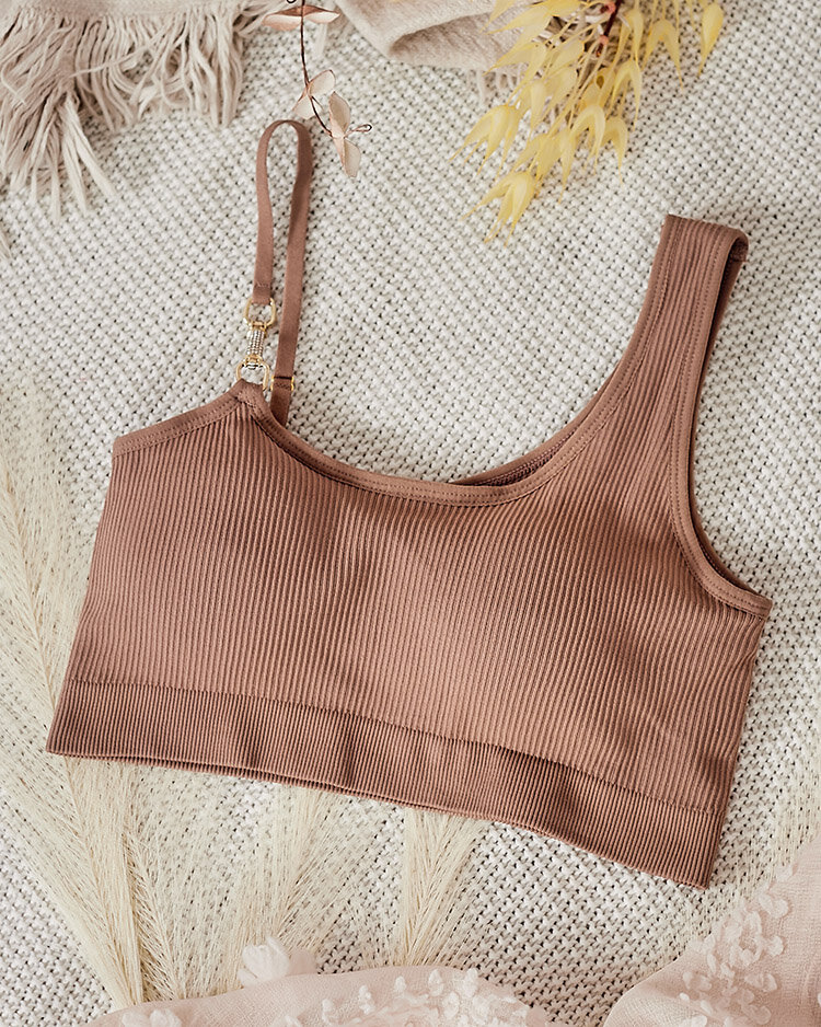 Royalfashion Дамски оребрен сутиен с декоративна каишка