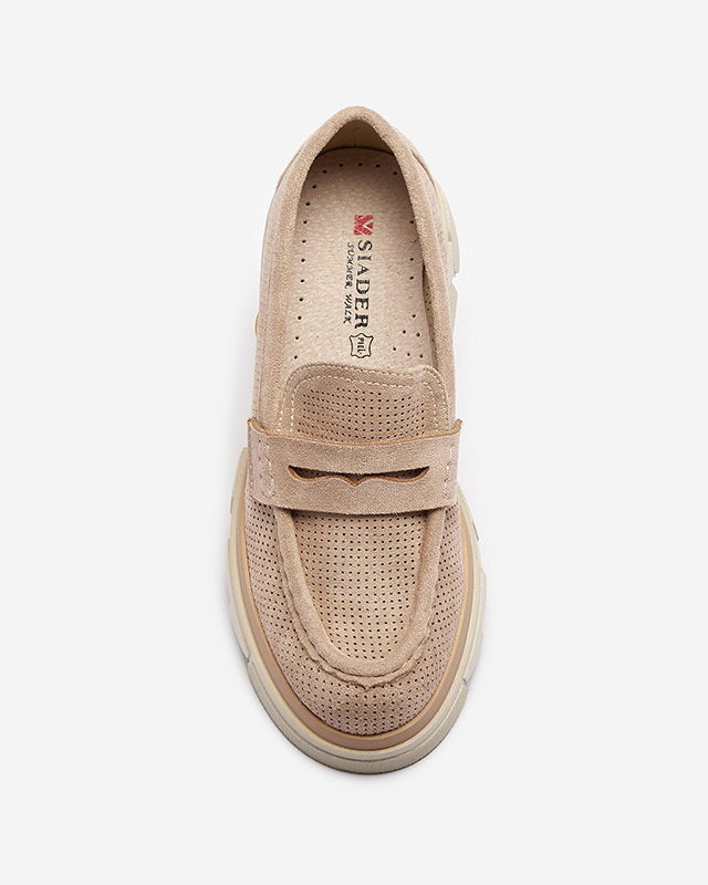 Светлокафяви дамски ажурни мокасини с масивна подметка Ejina - Обувки