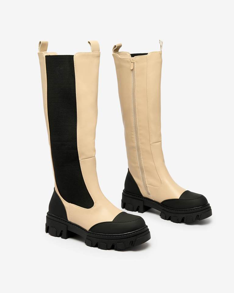 Royalfashion Бежови дамски ботуши до средата на прасеца Blyss