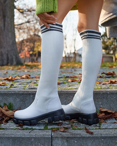 Дамски високи ботуши в цвят екрю Alerpi- Footwear