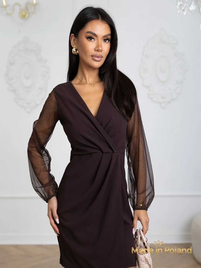 Елегантна дамска мини рокля с ръкави от мрежа Melisa