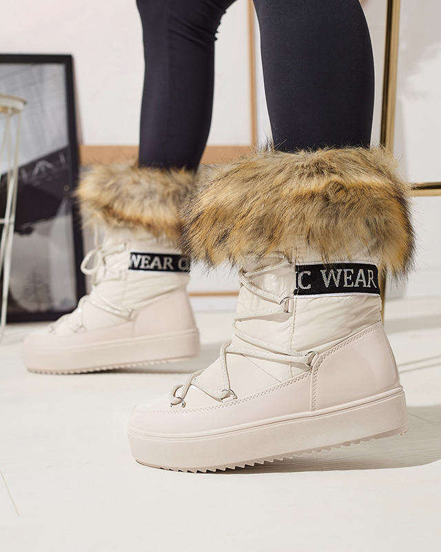 Бежови дамски ботуши за сняг с кожа Lilitsa- Footwear