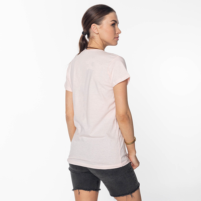 Pudrowa damska koszulka z nadrukiem - Odzież
