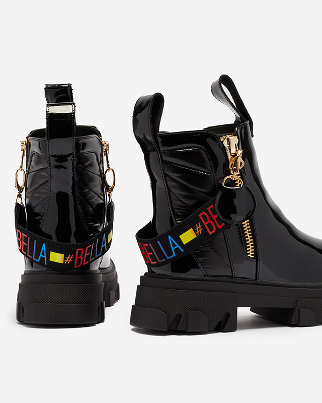 Дамски черни лачени боти Osallu - Обувки