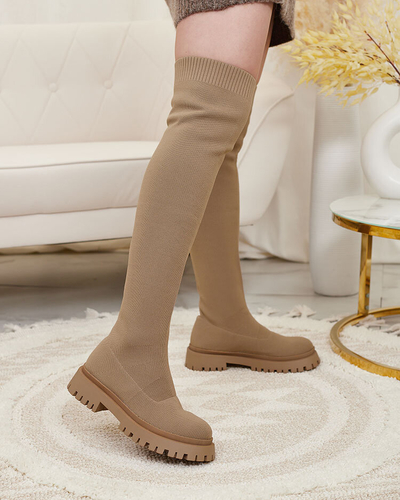 Royalfashion Кафяви дамски ботуши с приплъзване над коляното Radgitas