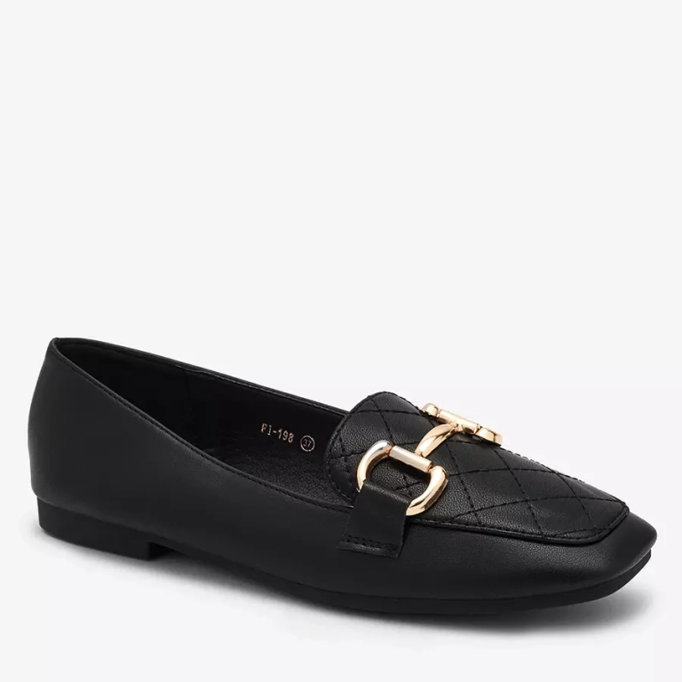 Royalfashion Черни дамски ватирани мокасини със златна украса Wetifa