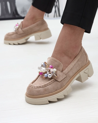 Дамски светлокафяви ажурни мокасини Peloga- Footwear