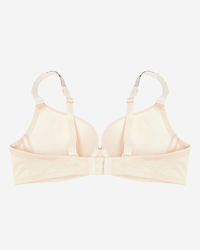 Бежов едноцветен сутиен с подплънки и украсени презрамки - Бельо