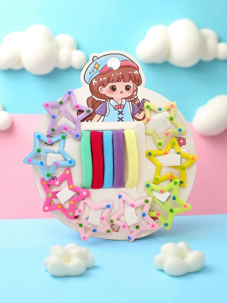 Комплект цветни фиби и ластици за коса за деца