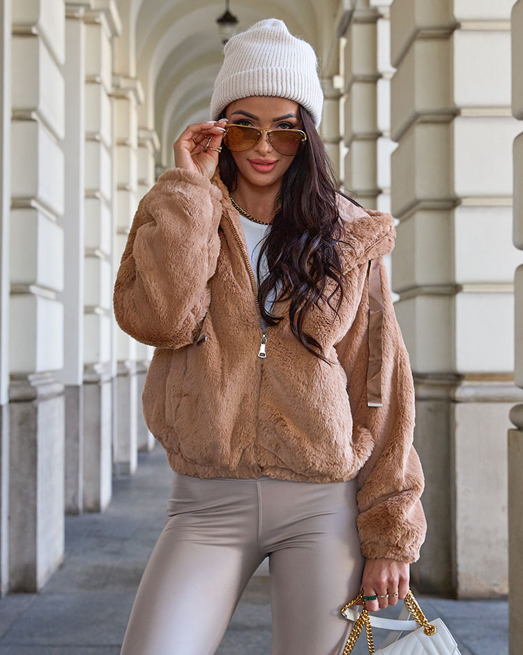 Royalfashion Светлокафяво дамско яке с имитация на кожа