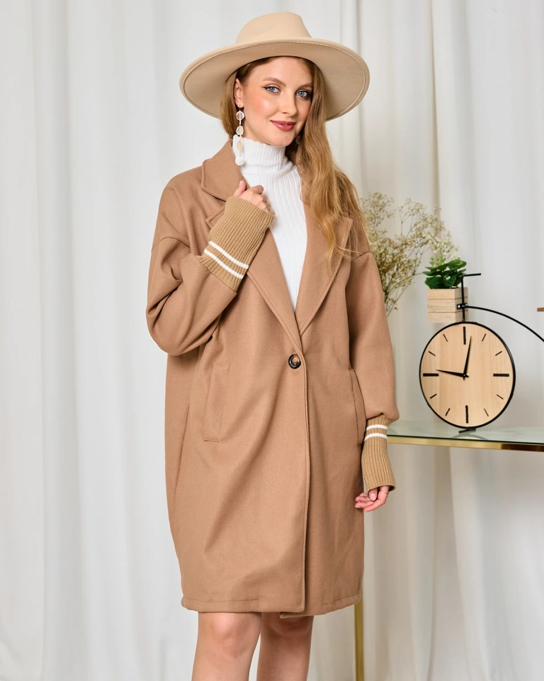 Royalfashion Дамско палто с дължина до коляното в светлокафяво