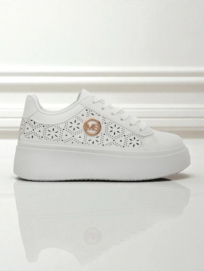 Дамски сникърси Aelia Royalfashion на платформа бели ажурни екрю