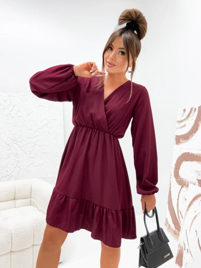 Royalfashion Дамска мини рокля с волани и прегърната яка