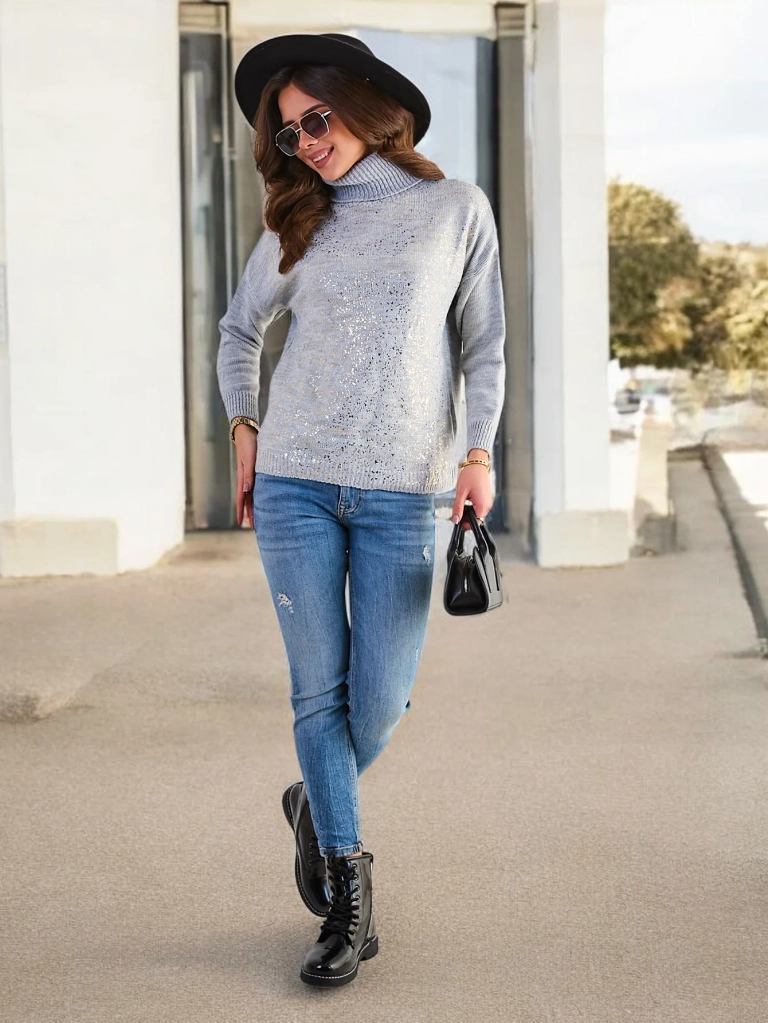 Royalfashion Дамски пуловер с тюрлюгювеч и златни капчици