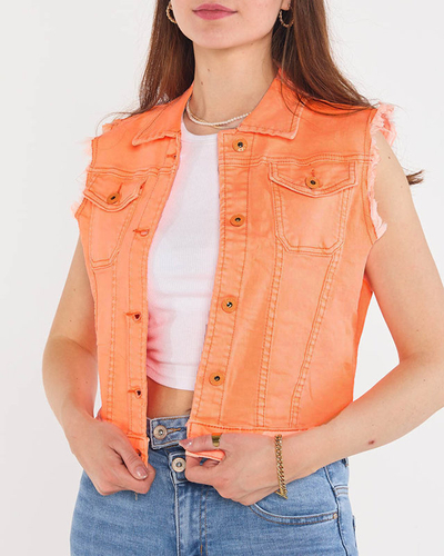 Pomarańczowa jeansowa kamizelka damska - Odzież